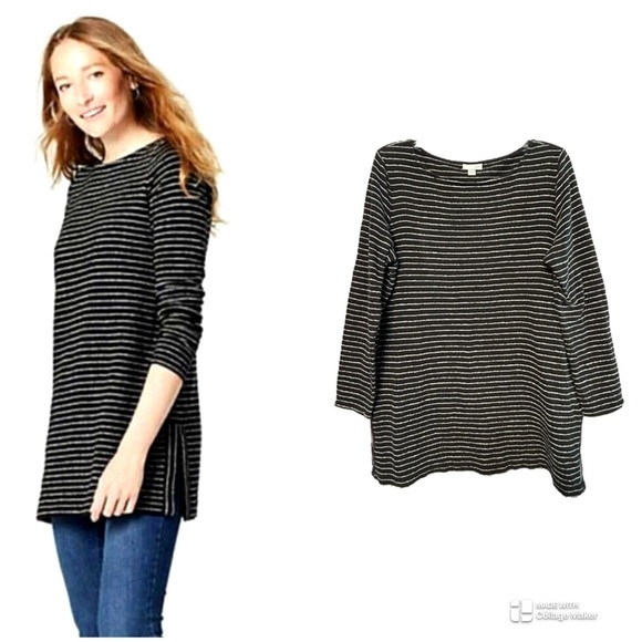 J. Jill Black and White Striped textured sweater tunic - Picture 1 of 7